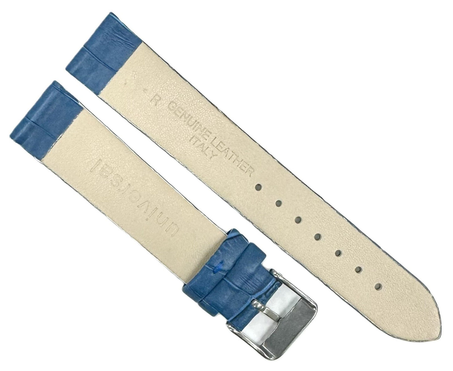 Watch Band Genuine Leather, Blue Alligator Grain, Flat 12mm