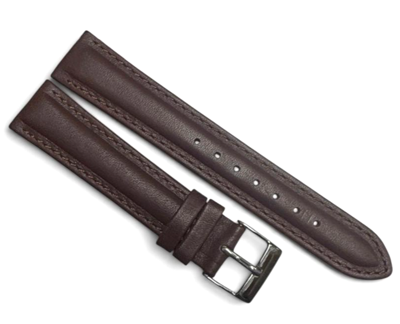 18mm Brown Genuine Leather Waterproof Padded Stitched Watch Band