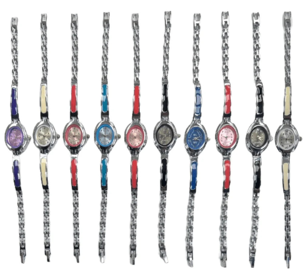 10pcs Set Women's Fashion Steel Band A07 Quartz Multi-Color Watch Bracelet