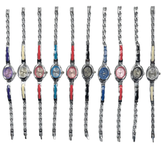 10pcs Set Women's Fashion Steel Band A07 Quartz Multi-Color Watch Bracelet