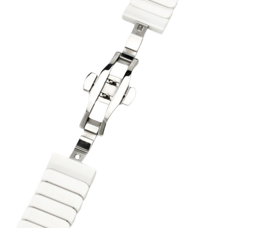 High-end White Ceramic Watch Band with Deployment Buckle 22MM