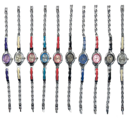 10pcs Set Women's Fashion Steel Band A07 Quartz Multi-Color Watch Bracelet