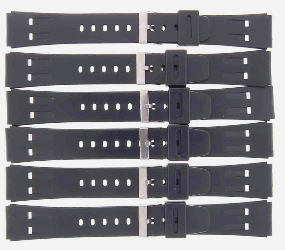 Lot of 6 Watch Bands 20MM PVC Black  fit Casio, Timex and Other Watches 1115