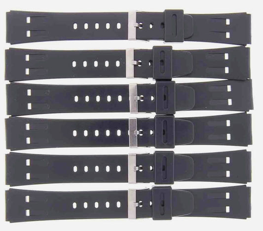 Lot of 6 Watch Bands 20MM PVC Black  fit Casio, Timex and Other Watches 1115