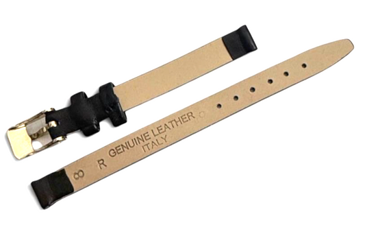 Genuine Leather Band 8mm Flat Leather Watch Strap Black/Gold Buckle