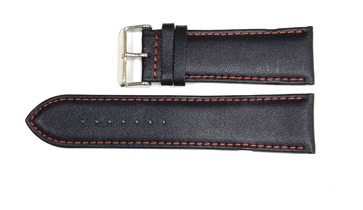 Watch Band Genuine Leather Plain PADDED With Stitches Black Color Of Size 26MM