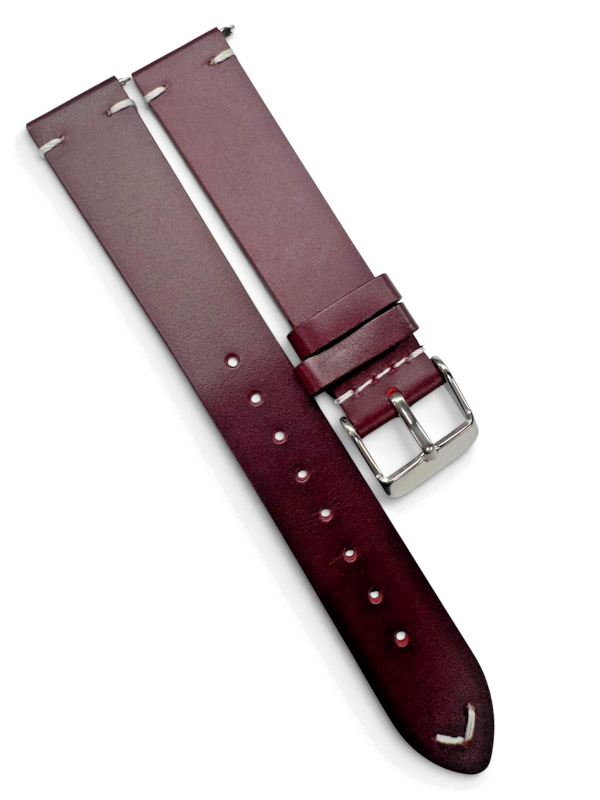 STITCHED GENUINE LEATHER UNIVERSAL WATCH BAND 18mm WINE RED COLOR