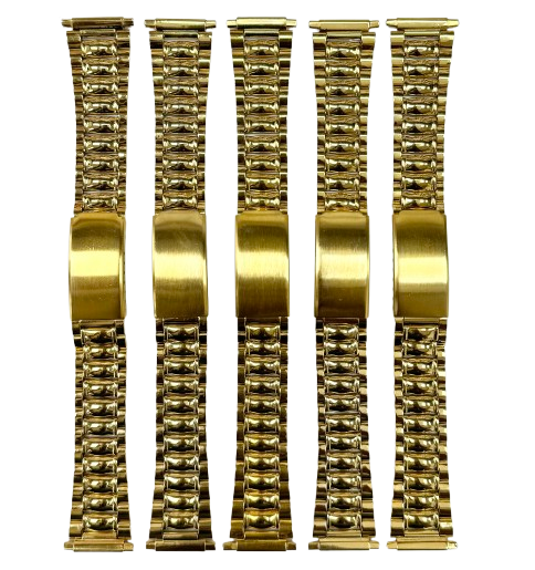 Lot Of 5 pcs 16-20MM Oyster Style Gold Tone Stainless Steel Watch Band