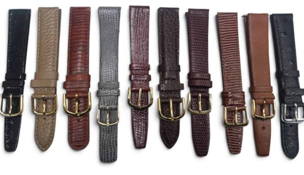 LOT OF 10 WATCH BANDS 16MM GENUINE LEATHER ALLIGATOR MIX STYLE AND COLORS