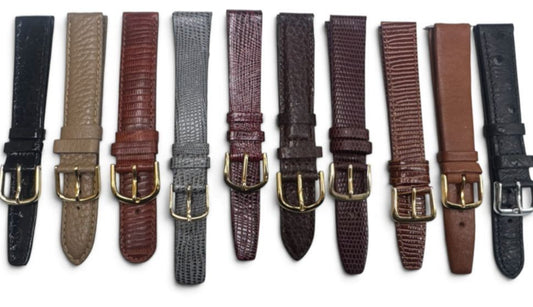 LOT OF 10 WATCH BANDS 16MM GENUINE LEATHER ALLIGATOR MIX STYLE AND COLORS