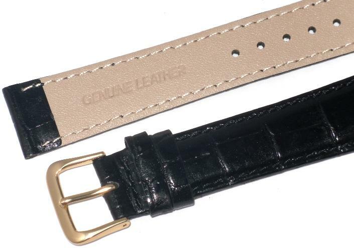 Watch Band Genuine Leather Black Alligator Grain,Padded,12mm (A1 Quality)