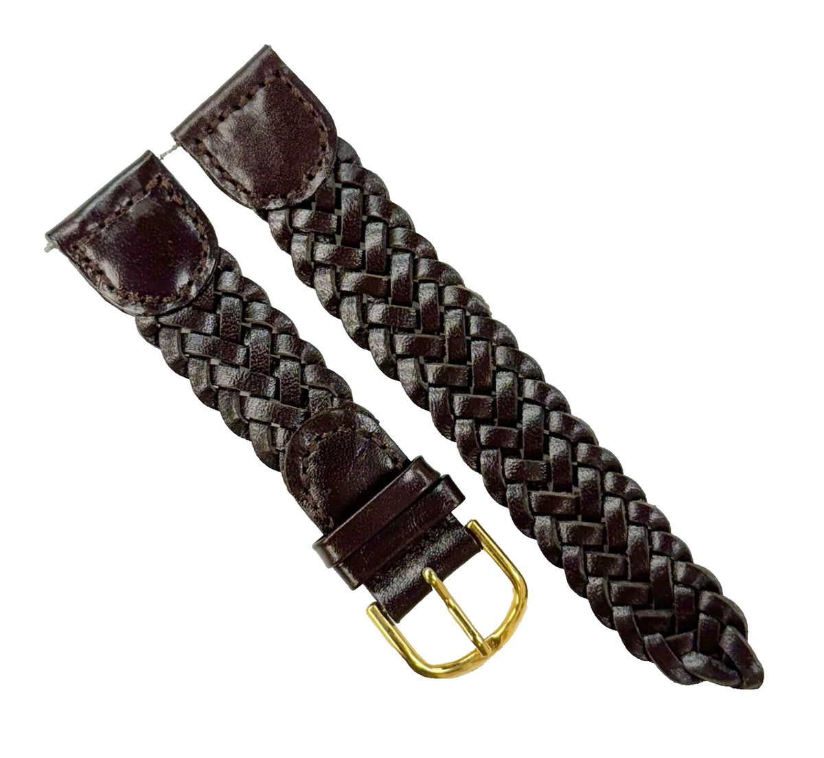 16MM WATCH BAND BRAIDED BROWN GENUINE LEATHER