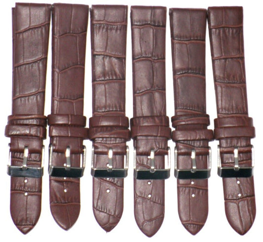 Lot of 6 Watch Band Genuine Leather Alligator Grain Brown Flat 20mm Best Quality