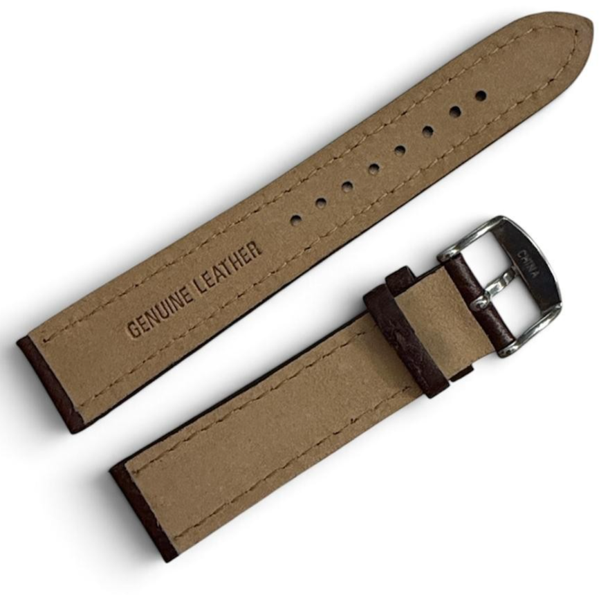 20MM Brown color with 1 SOLID Stainless button Genuine Leather watch band strap
