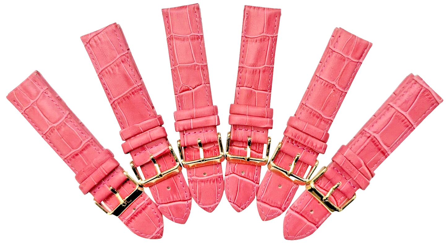 20x20MM Pink Genuine Leather Alligator Grains Watch Band, Lot of 6 bands