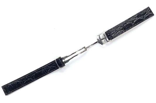 14MM Alligator Grains Matt Black Leather Watch Band for Women