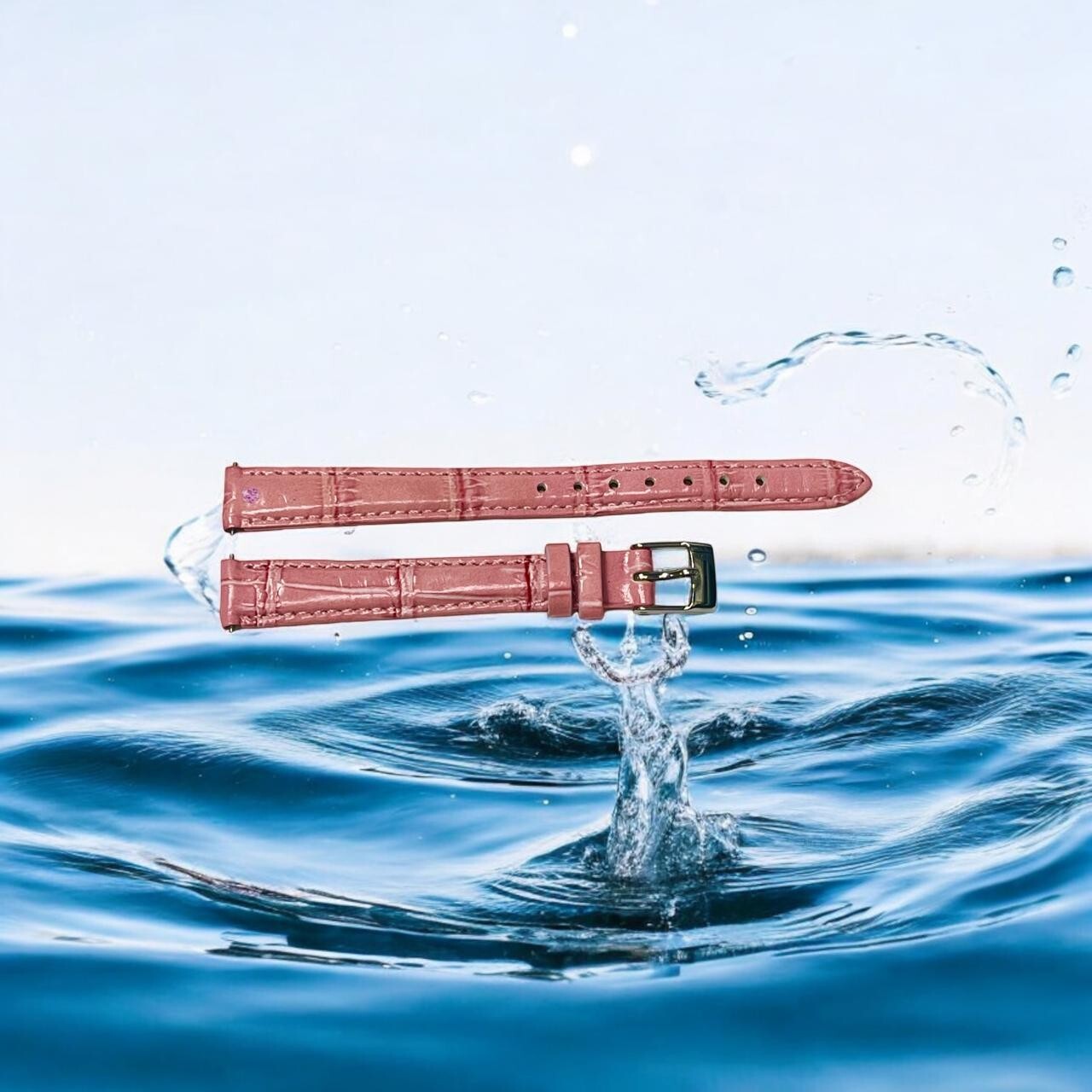 Watch Band Genuine Leather Alligator Grain PINK Padded,Stitched 12mm