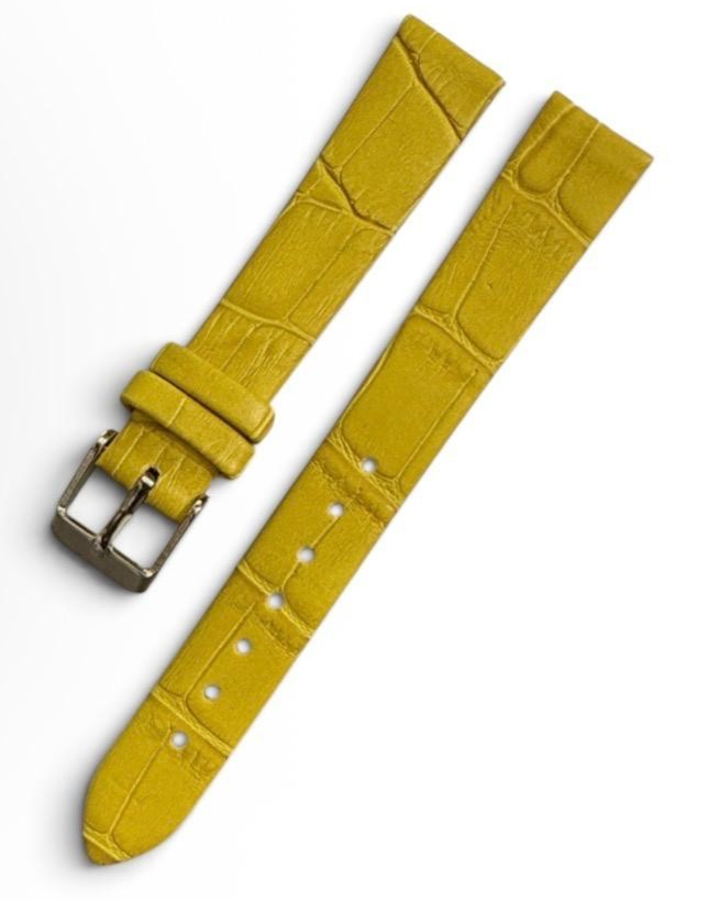 Watch Band Genuine Leather Alligator Grain Yellow Flat 14mm