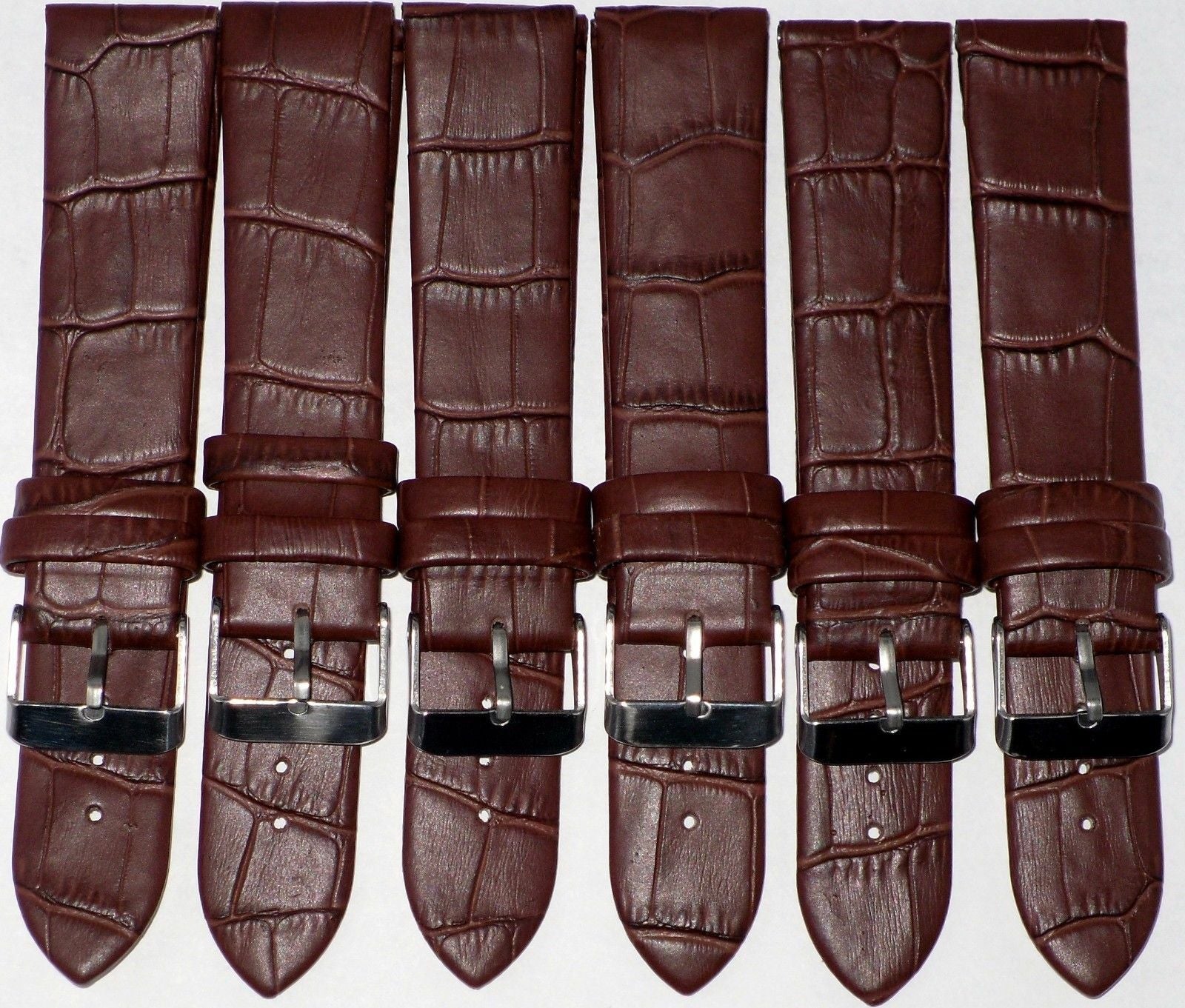 Lot of 6Pcs.Watch Bands Genuine Leather Alligator Grain Brown Flat 12mm to 24mm