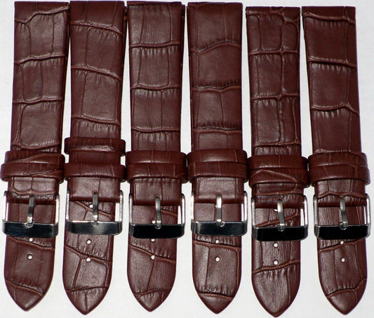 Lot of 6Pcs.Watch Bands Genuine Leather Alligator Grain Brown Flat 12mm to 24mm