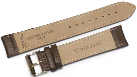 22 MM Extra Long Dark Brown Genuine Leather White Stitched Plain Watch Band