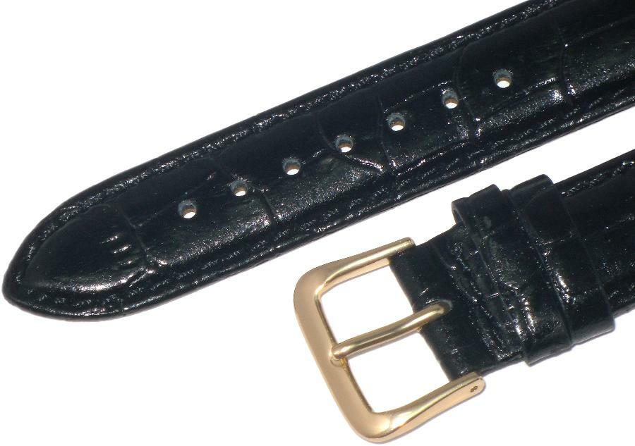 Watch Band Genuine Leather Black Alligator Grain,Padded,10mm (A1 Quality)