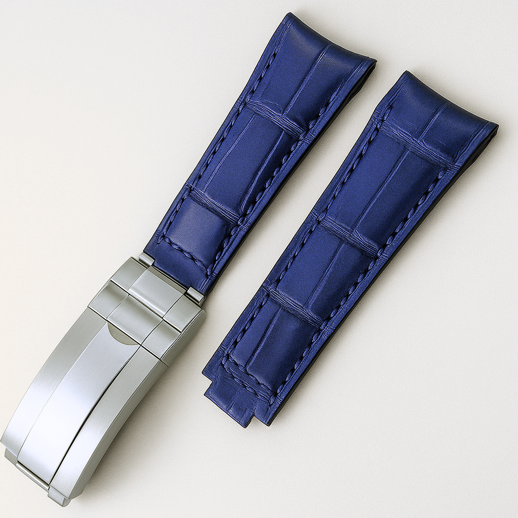High-Quality Blue Leather Watch Band – 20mm for Rolex Watches | Steel Clasp