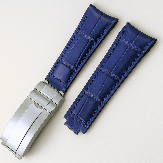 High-Quality Blue Leather Watch Band – 20mm for Rolex Watches | Steel Clasp