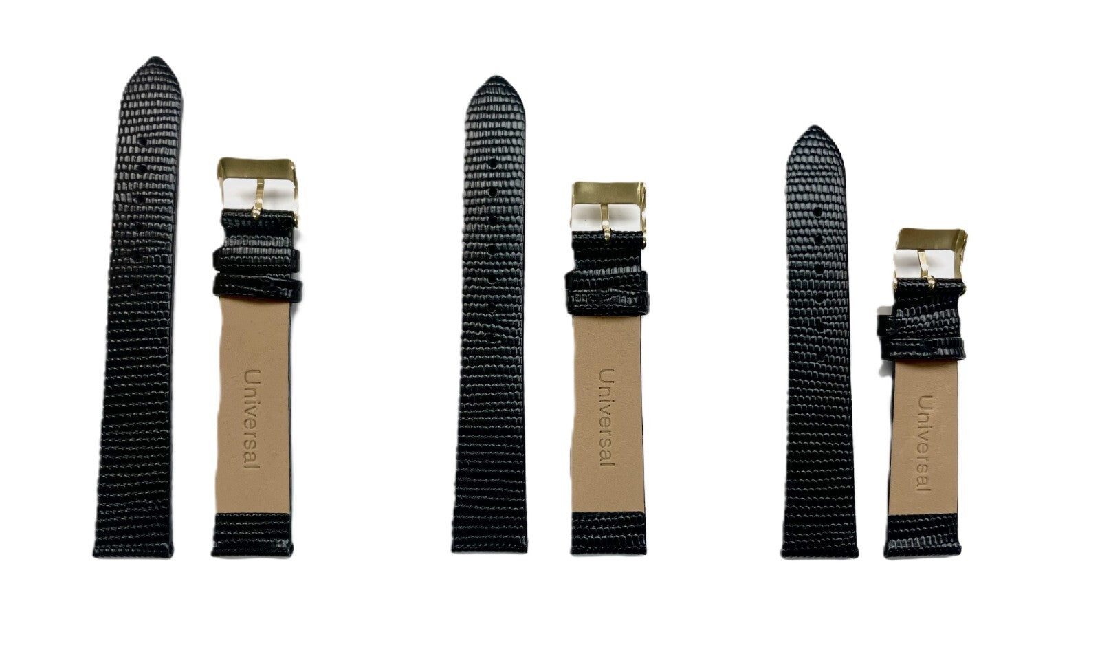WATCH BAND GENUINE LEATHER LIZARD BLACK 18x16MM/LONG/REGULAR/SHORT (TOP QUALITY)