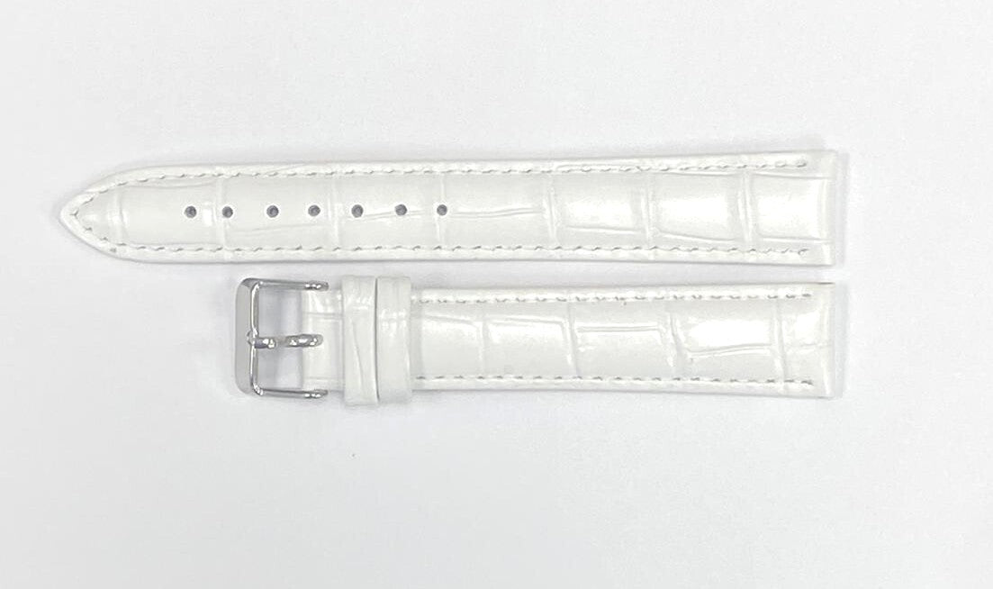 Watch Band Genuine Leather Alligator White(PADDED) 16,18,20,22,24mm XXL