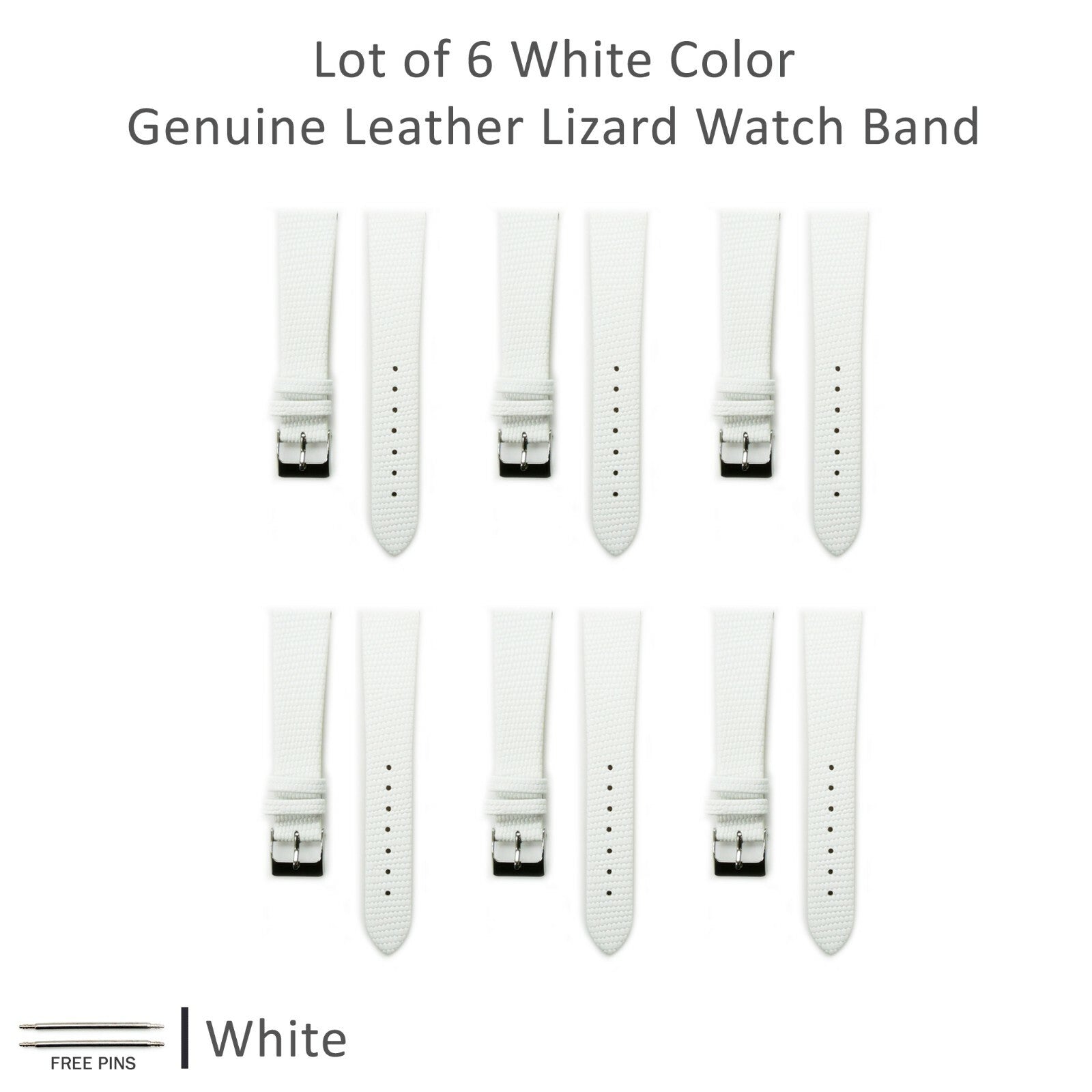  Lot of 6Pcs.Watch Bands Genuine Leather Lizard Grain Flat 12MM to 24MM 8 Colors