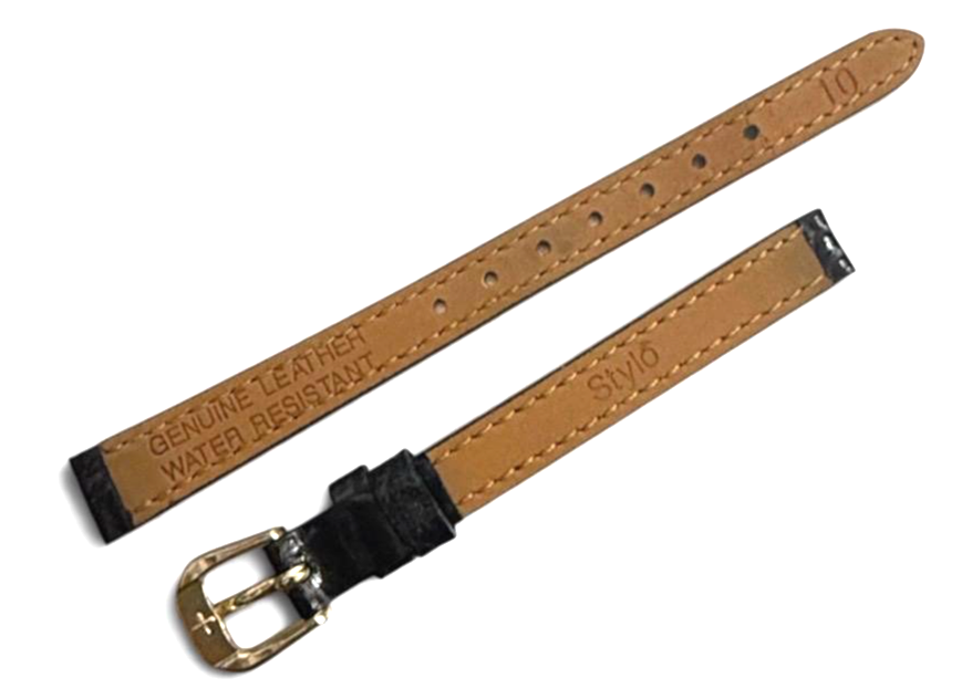 8/10/12mm Stylo Black Genuine CROCO Watch Band-Black (set of 3)