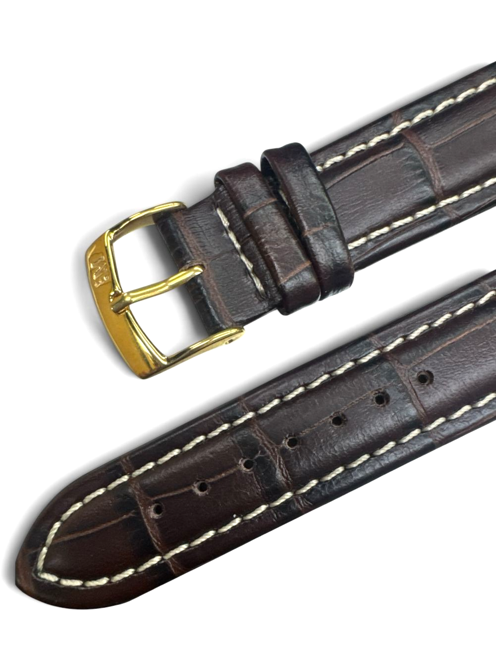 20MM DARK BROWN LEATHER ALLIGATOR GRAIN PADDED STITCHED WATCH BAND