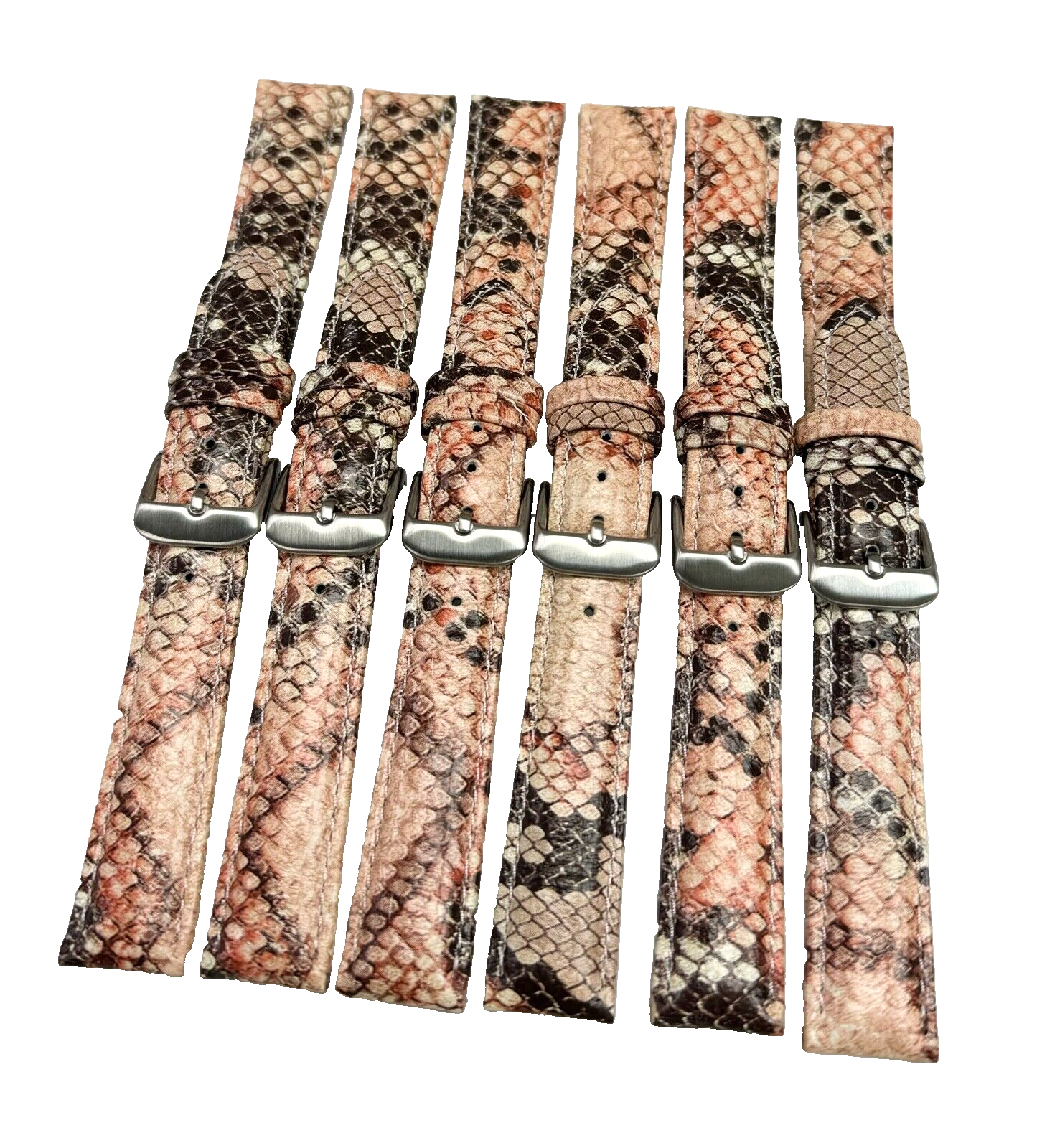 Lot of 6 Watch Band Multi-color Genuine Leather Snake Grain Padded Stitched 18MM