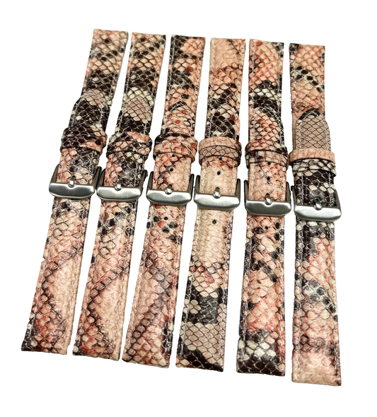 Lot of 6 Watch Band Multi-color Genuine Leather Snake Grain Padded Stitched 18MM