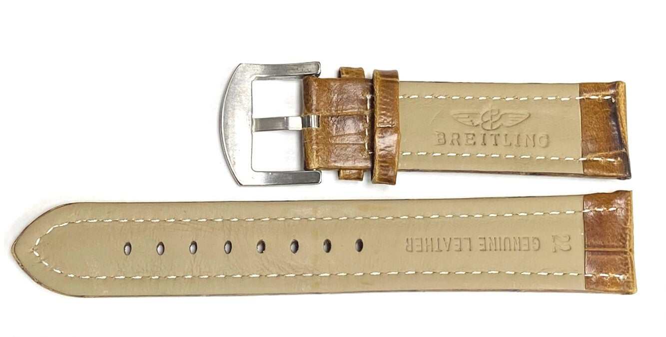 GENIUNE LEATHER WATCH BAND STRAP BROWN FOR BREITLING NAVITIMER CHRONOMAT 22MM