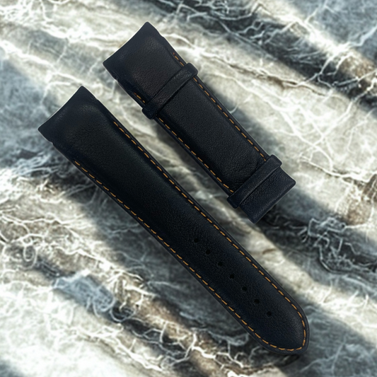 Tissot T610028614 Black Leather - Watch Band 24mm Lug 22mm Buckle -Orange Stitch