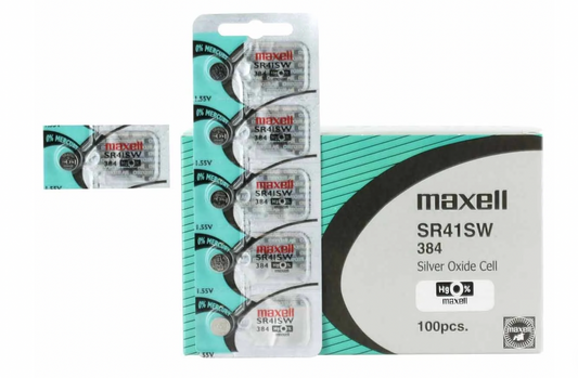 Maxell 384 (SR41SW) 1.55V Silver Oxide Watch Batteries – Pack of 100 Batteries