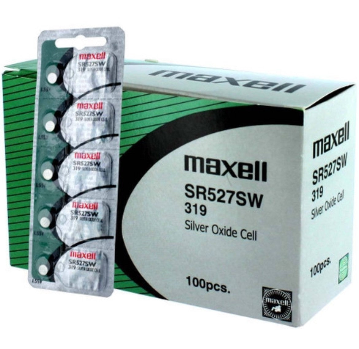 Maxell 319 Watch Cell Batteries SR527SW Silver Oxide New Sealed (Box of 100Pcs.)