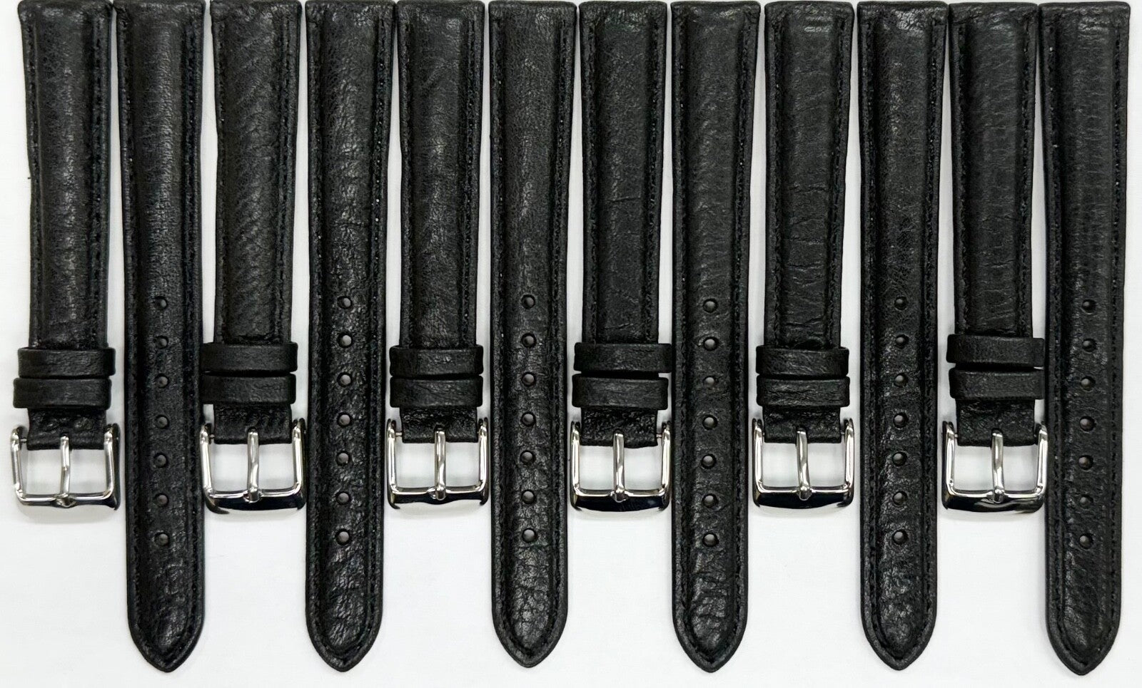 Lot of 6 Watch Band Quality Black Genuine Leather Grain,16mm, slim and padded