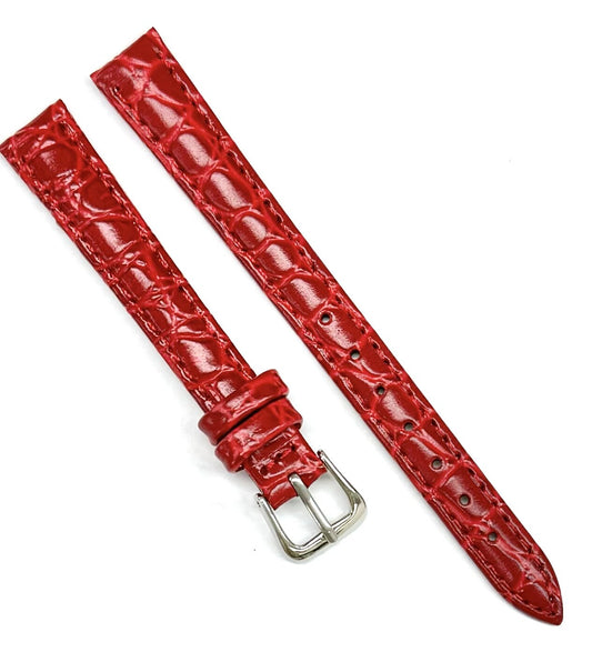 (8-14)mm Genuine Leather Red Crocodile Grain Watch Band, Padded & Stitched, Lady