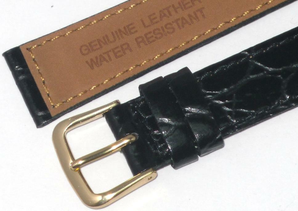 Watch Band Black Genuine Leather Crocodile Grain Flat,Slim 14mm( A1 Quality)