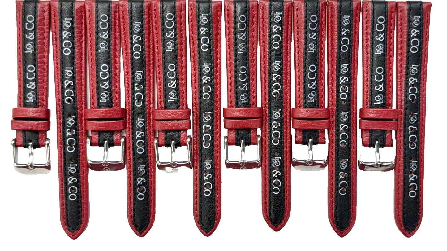 LO&CO Watch Band 16mm Regular Red Genuine Leather  Stitched, Padded (lot of 6)
