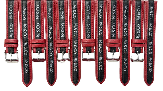 LO&CO Watch Band 16mm Regular Red Genuine Leather  Stitched, Padded (lot of 6)