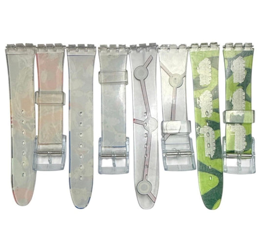 SET OF 4 17MM Plastic PVC Watch Band Flat Clear White with Pins