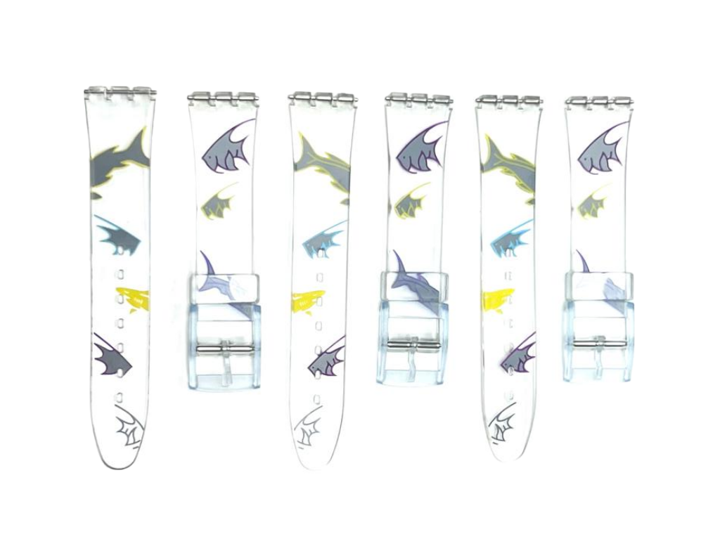 Plastic PVC Watch Band Transparent Art Design Swatch Replacement with Pins 17mm