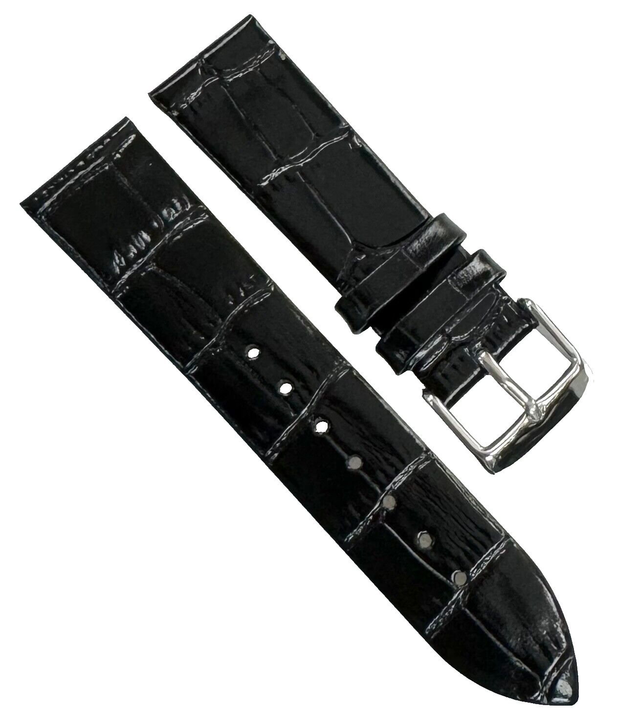 New Watch Band Black Genuine Leather Alligator Grain (Flat, Short) 20x16MM