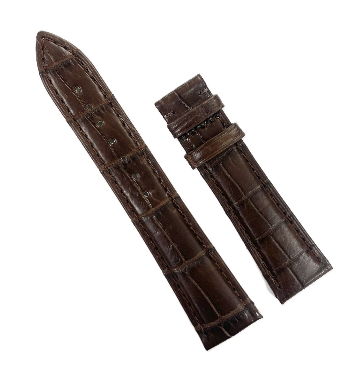 Genuine Alligator Leather Watch Band Padded 21mm Dark Brown, High Quality