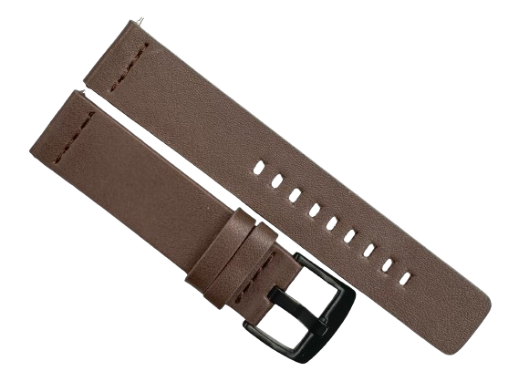 Flat Brown Watch Band, Plain Genuine Leather 20MM with Easy Pin/Fits to MOVA