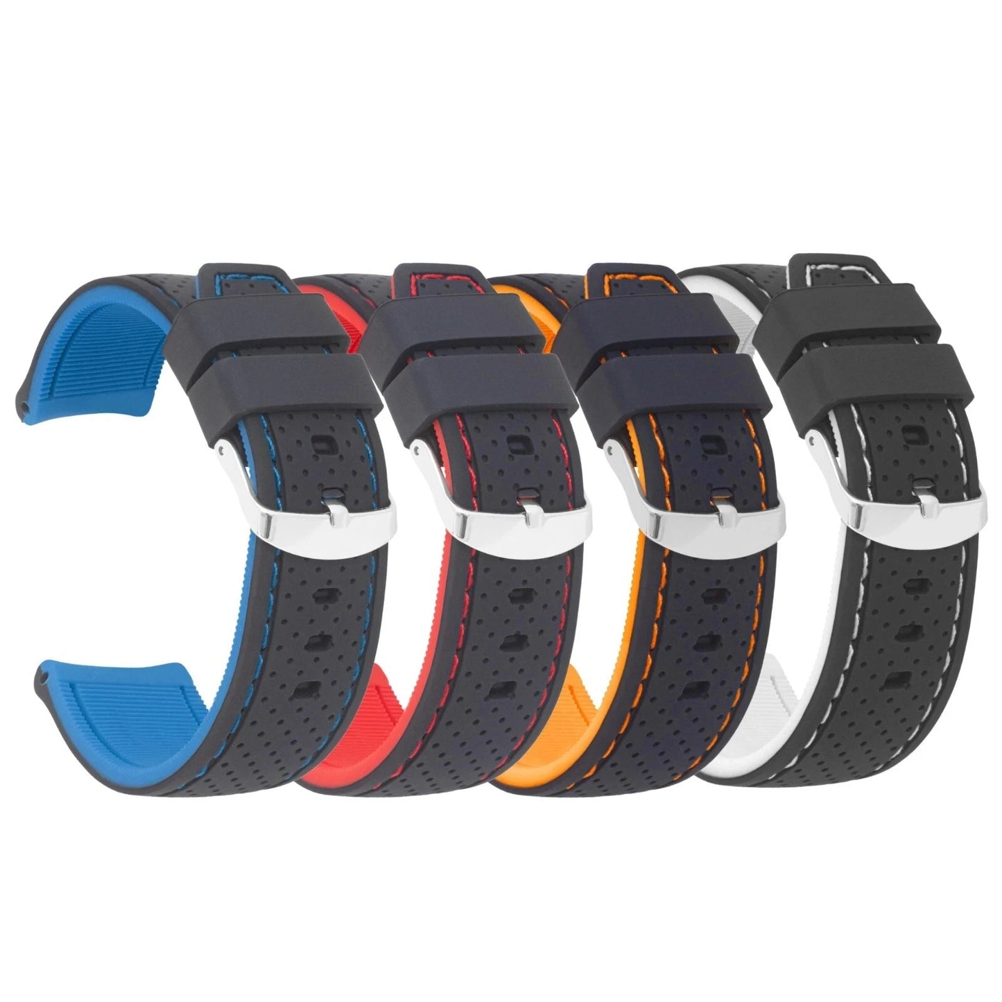 High-Quality Silicone Flat Stitched Watch Band – Orange & Black